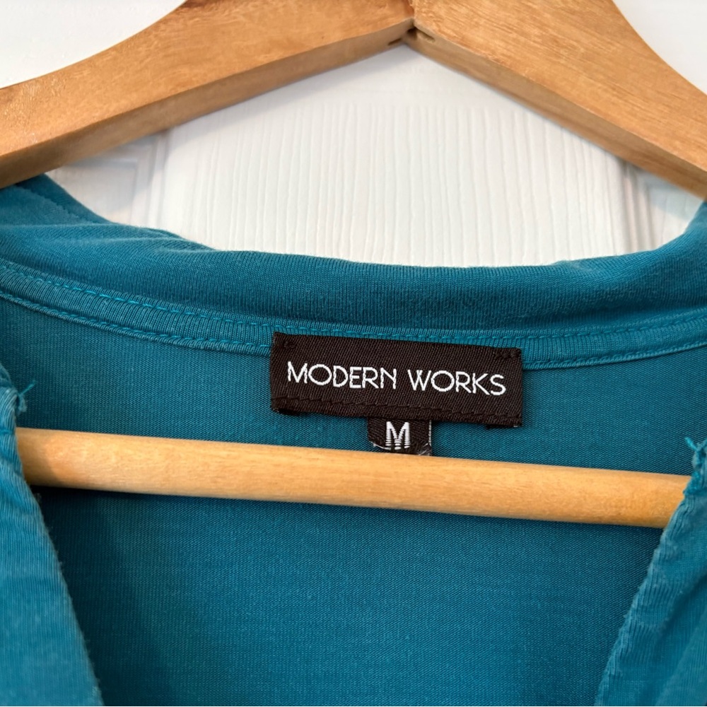Modern Works Teal Ruched Button-Down Top - Picture 6 of 6